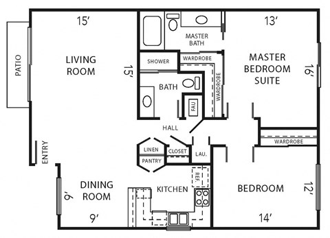 a floor plan of a house with bedrooms and a living room